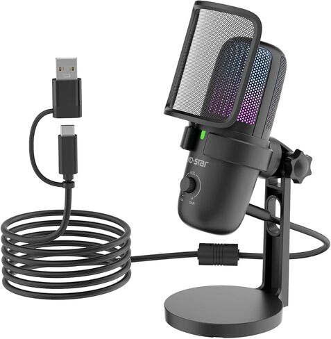 ميكروفون ألعاب USB للكمبيوتر الشخصي ، MIC PC Podcasts MIC لـ PS4/ PS5/ MAC ، ميكروفون المكثف مع كتم الصوت السريع ، مصباح RGB ، مرشح البوب ​​، التقط الصوت من جميع الاتجاه ، صدمة للتسجيل （أبيض） in Kuwait