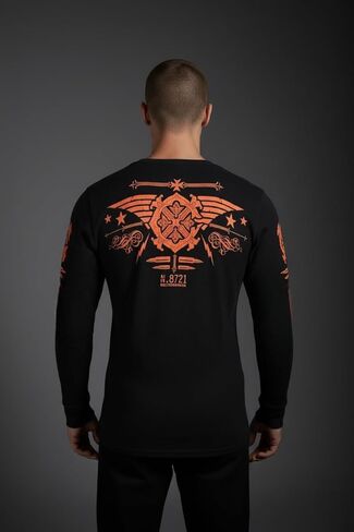 Xtreme Couture by Affliction Men's Thermal Shirt Connect, Long Sleeve, Black, Orange Graphics, N.8721 Design in Saudi Arabia