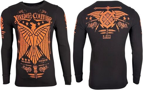 Xtreme Couture by Affliction Men's Thermal Shirt Connect, Long Sleeve, Black, Orange Graphics, N.8721 Design in Saudi Arabia