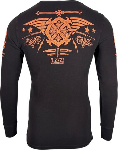 Xtreme Couture by Affliction Men's Thermal Shirt Connect, Long Sleeve, Black, Orange Graphics, N.8721 Design in Saudi Arabia