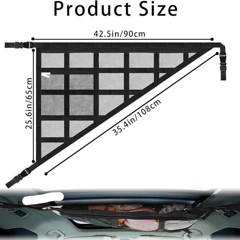 شبكة شحن سقف السيارة لسيارات الدفع الرباعي والشاحنات - منظم تخزين علوي مع 3 مقابض، رف سقف مزدوج الطبقة، يناسب Ford F150/Jeep/CRV/RAV4، أسود، ملحقات معدات التخييم ورحلات الطريق (1) in Kuwait