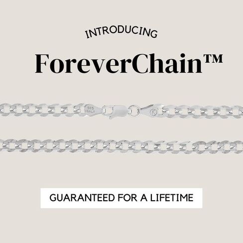 KISPER Italian 925 Sterling Silver 5mm Curb Cuban Link Chain Necklace & Solid Diamond-Cut Cuban Link Curb Chain Bracelet Set - 18" Necklace & 7" Bracelet - Made in Italy in Saudi Arabia