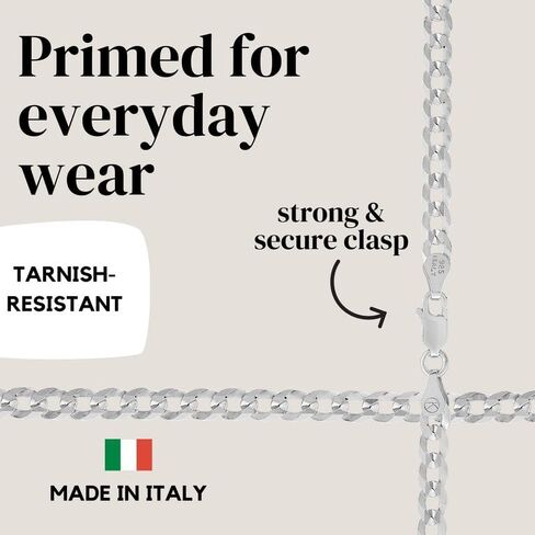 KISPER Italian 925 Sterling Silver 5mm Curb Cuban Link Chain Necklace & Solid Diamond-Cut Cuban Link Curb Chain Bracelet Set - 18" Necklace & 7" Bracelet - Made in Italy in Saudi Arabia