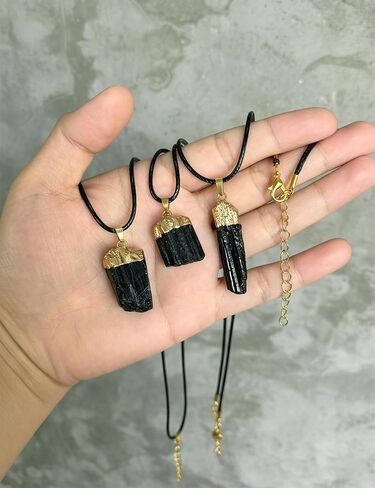 Black Tourmaline Necklace, Natural Stone Necklace with Adjustable Wax Cord, Unisex Black and Jewelry Inspirational Gifts for Women Men in Saudi Arabia