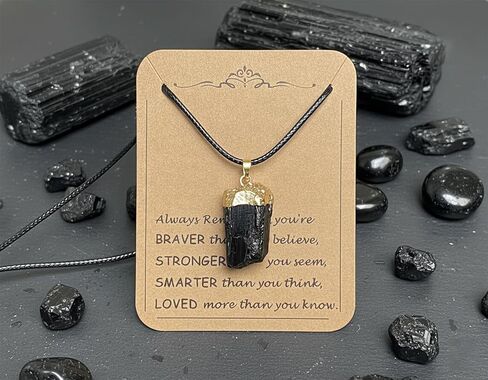 Black Tourmaline Necklace, Natural Stone Necklace with Adjustable Wax Cord, Unisex Black and Jewelry Inspirational Gifts for Women Men in Saudi Arabia