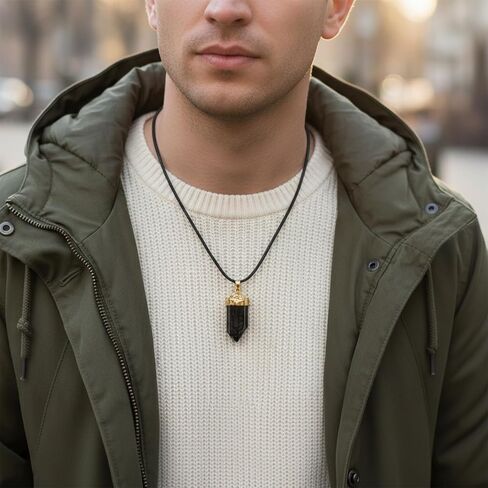 Black Tourmaline Necklace, Natural Stone Necklace with Adjustable Wax Cord, Unisex Black and Jewelry Inspirational Gifts for Women Men in Saudi Arabia
