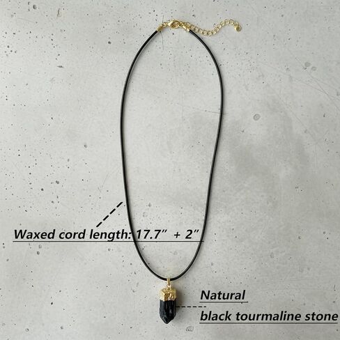 Black Tourmaline Necklace, Natural Stone Necklace with Adjustable Wax Cord, Unisex Black and Jewelry Inspirational Gifts for Women Men in Saudi Arabia