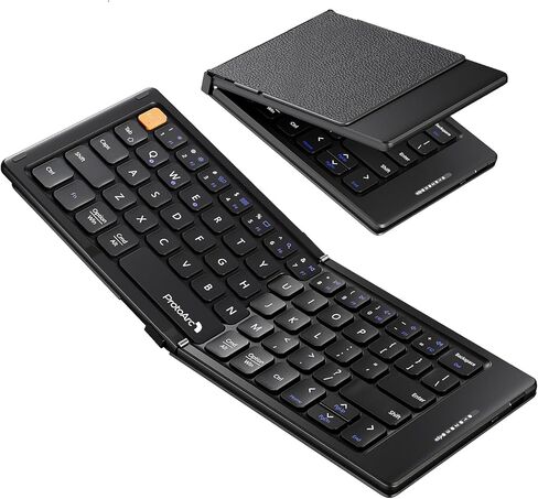 ProtoArc Foldable Compact Keyboard, XK04 Portable Bluetooth Keyboard with PU Leather Cover, Pocket-Sized Wireless Travel Keyboard for iPad iPhone Mac Android Windows iOS - Black in Kuwait