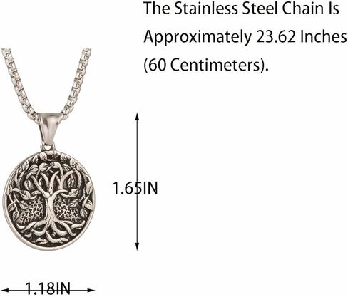 Men'S And Women'S Retro Tree Of Life Round Pendant Necklace, 316L Stainless Steel, Silver Stainless Steel Square Pearl Chain, Vintage Amulet Jewelry Gift in Saudi Arabia