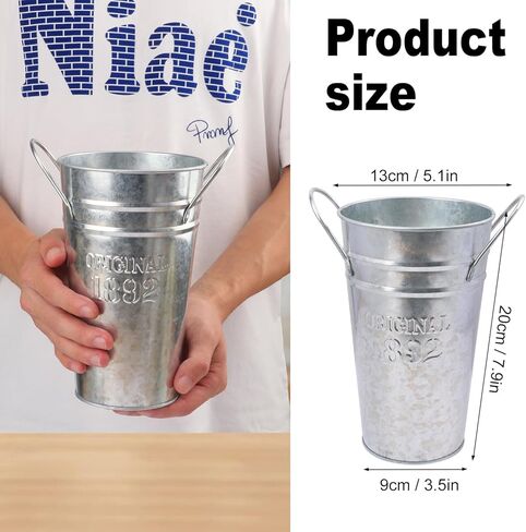 6 Packs 8 Inch Tall Galvanized Metal Flower Vases with Handles, Metal Flower Buckets for Cut Flowers, Country Wedding, Table Centerpiece Decorations(Sliver) in Kuwait