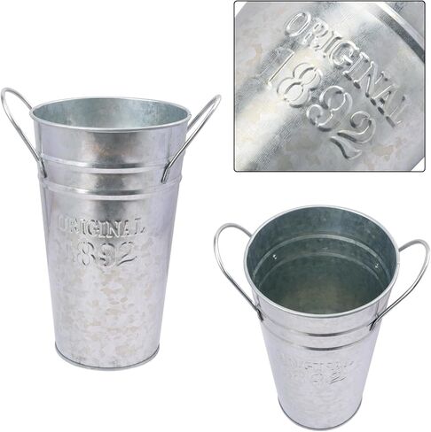 6 Packs 8 Inch Tall Galvanized Metal Flower Vases with Handles, Metal Flower Buckets for Cut Flowers, Country Wedding, Table Centerpiece Decorations(Sliver) in Kuwait