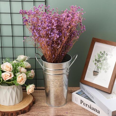 6 Packs 8 Inch Tall Galvanized Metal Flower Vases with Handles, Metal Flower Buckets for Cut Flowers, Country Wedding, Table Centerpiece Decorations(Sliver) in Kuwait