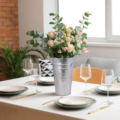 6 Packs 8 Inch Tall Galvanized Metal Flower Vases with Handles, Metal Flower Buckets for Cut Flowers, Country Wedding, Table Centerpiece Decorations(Sliver) in Kuwait