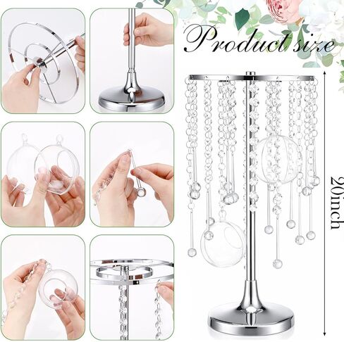 Novabright 6 Pack Tall Crystal Wedding Centerpieces with Hanging Acrylic Globes - 21.7 Inch Tall Silver Wedding Flower Stand Vases for LED Candles Dinner Ceremony Party Event Tables Decorations in Kuwait