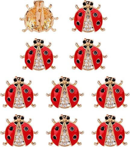 10 Pack Ladybug Brooch Pin Rhinestone Metal Enamel Animal Insect Lapel Badges for Women Men Shirt Dress Coat Decoration Party in Kuwait