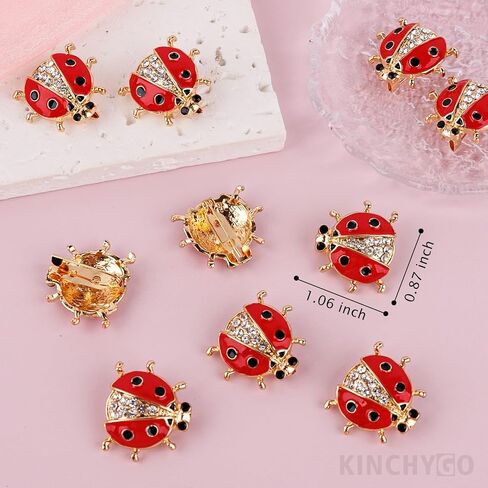 10 Pack Ladybug Brooch Pin Rhinestone Metal Enamel Animal Insect Lapel Badges for Women Men Shirt Dress Coat Decoration Party in Kuwait
