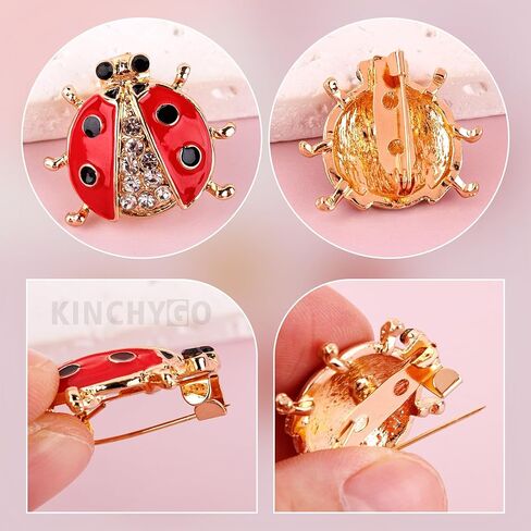 10 Pack Ladybug Brooch Pin Rhinestone Metal Enamel Animal Insect Lapel Badges for Women Men Shirt Dress Coat Decoration Party in Kuwait