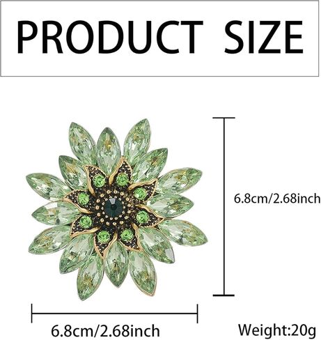 Large Crystal Flower Brooch Pin for Women, Green Rhinestone Floral Lapel Jewelry for Dress Suit Hat Bag, Elegant Dance Party Banquet Accessory, Unique Anniversary Birthday Present in Kuwait
