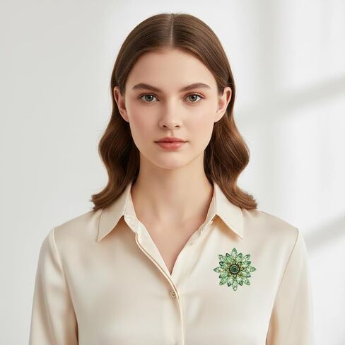 Large Crystal Flower Brooch Pin for Women, Green Rhinestone Floral Lapel Jewelry for Dress Suit Hat Bag, Elegant Dance Party Banquet Accessory, Unique Anniversary Birthday Present in Kuwait