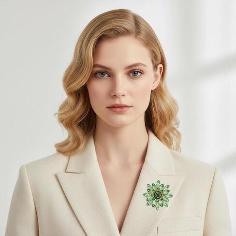 Large Crystal Flower Brooch Pin for Women, Green Rhinestone Floral Lapel Jewelry for Dress Suit Hat Bag, Elegant Dance Party Banquet Accessory, Unique Anniversary Birthday Present in Kuwait