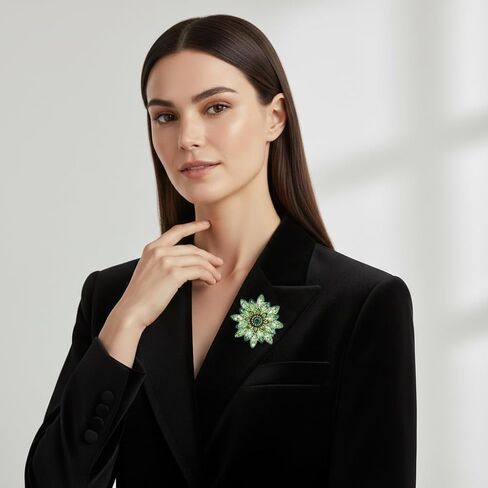 Large Crystal Flower Brooch Pin for Women, Green Rhinestone Floral Lapel Jewelry for Dress Suit Hat Bag, Elegant Dance Party Banquet Accessory, Unique Anniversary Birthday Present in Kuwait