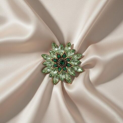 Large Crystal Flower Brooch Pin for Women, Green Rhinestone Floral Lapel Jewelry for Dress Suit Hat Bag, Elegant Dance Party Banquet Accessory, Unique Anniversary Birthday Present in Kuwait