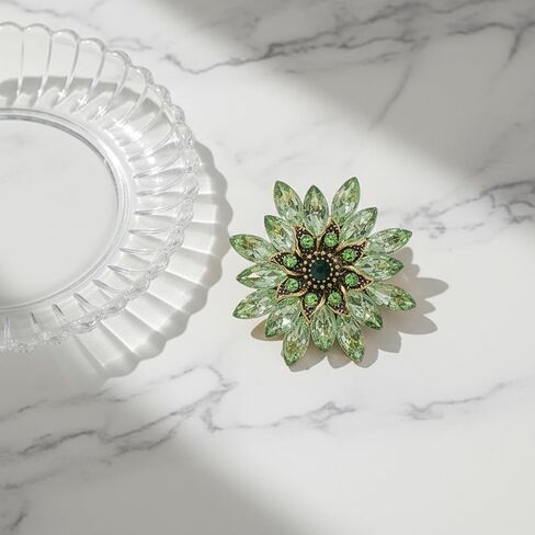 Large Crystal Flower Brooch Pin for Women, Green Rhinestone Floral Lapel Jewelry for Dress Suit Hat Bag, Elegant Dance Party Banquet Accessory, Unique Anniversary Birthday Present in Kuwait