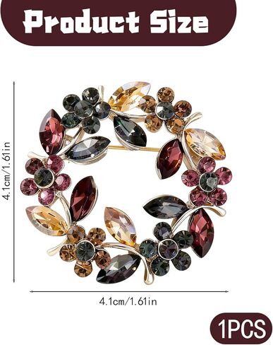 Sparkling Wreath Olive Branch Floral Brooch, Multicolor Vintage Brooches for Women Floral Leaf Round Pin, Elegant Flower Jewelry Accessories for Wedding Party Banquet Gifts in Kuwait
