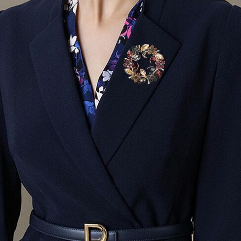 Sparkling Wreath Olive Branch Floral Brooch, Multicolor Vintage Brooches for Women Floral Leaf Round Pin, Elegant Flower Jewelry Accessories for Wedding Party Banquet Gifts in Kuwait