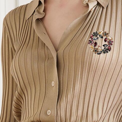 Sparkling Wreath Olive Branch Floral Brooch, Multicolor Vintage Brooches for Women Floral Leaf Round Pin, Elegant Flower Jewelry Accessories for Wedding Party Banquet Gifts in Kuwait