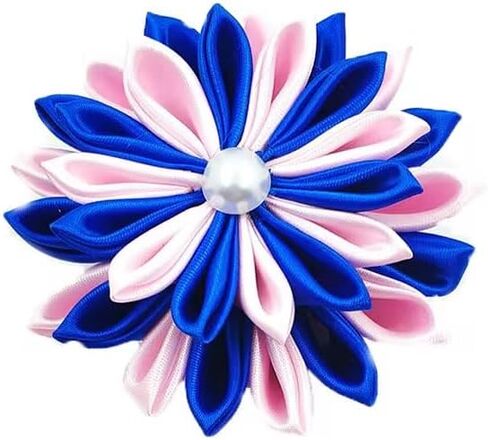 Pink and Blue Kanzashi Style Pin - 3" Paraphernalia Brooch Pin for Women, Inspired for Jack and Jill Conferences, Luncheons, Events - Mother's Organization , Royal Blue and Pink, Pearl Center, Kanzashi Style in Saudi Arabia