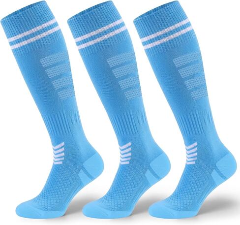 XZQTIVE 3 Pack Soccer Socks Cushion Comression Baseball Softball Socks Knee High Football Sock for Kids Youth Boys Girls in Saudi Arabia