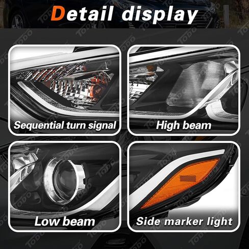 TODO Headlight Assembly Compatible with Hyundai Sonata 2018 2019, Halogen w/Bulbs, Right Passenger Side (92101-C2500) in Saudi Arabia