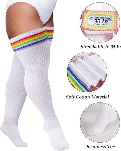 Over Knee Plus Size Compression Stockings 1 Pair Athletic Socks for Sports & Daily Leg（White） in Saudi Arabia