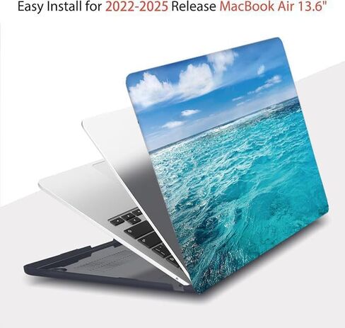 حافظة RuiHe.C صلبة لجهاز MacBook Air 13.6 بوصة M2/M3/M4 إصدار 2022-2025 (A2681، A3113، A3240)، غطاء بلاستيكي مطبوع مع واقي لوحة المفاتيح وواقي شاشة - Ocean in Kuwait