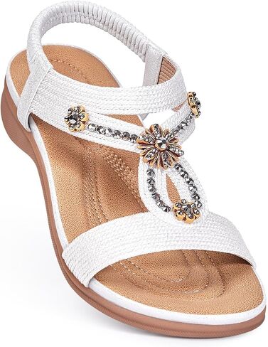 صنادل نسائية مسطحة أنيقة - صندل بوهو كاجوال مريح للمشي ودعم قوس القدم للصيف للأحذية النسائية in Kuwait