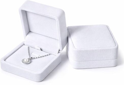 2 Pcs Classic Velvet Necklace Pendant Box for Jewelry Gift, Premium Small Velvet Jewelry Display Jewellry Packaging Storage Case, Wedding Engagement Birthday Anniversary Box (White) in Kuwait