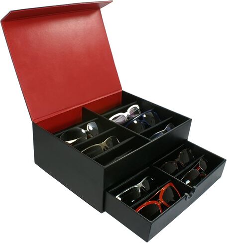 EDGEIWEAR Sunglass Display Case 16 Slot Glasses Display Tray Drawer 2 Layer Eyewear Storage Organizer Watch Box D-12ACFBLK-16 in Saudi Arabia