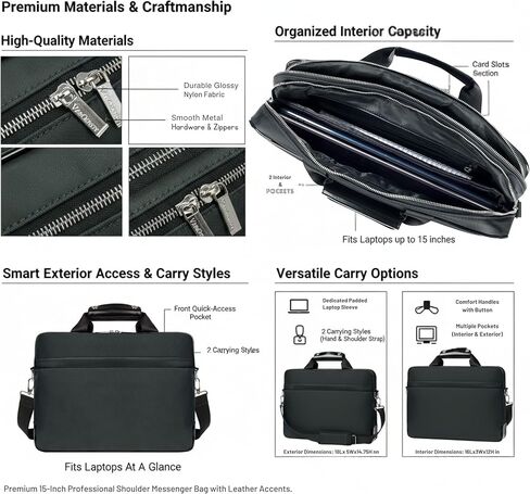 15.6 16 Inch Laptop Briefcase for Men and Women, Lightweight Durable Work Bag with Shoulder Strap, Padded Compartment in Kuwait