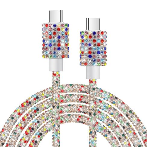 Aolcev USB C Cable Fast USB A to USB C Charging Cable 4FT USB Type C Charger Cord Cute Bling Sparkling Diamond Phone Charger Cable for iPhone 16 Pro Max 15 Pro Max Plus Galaxy S24 S23 S22 S21 Colorful in Saudi Arabia