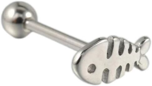 14G Stainless Steel Fishbone Tongue Rings for Women Cute Silver Little Fish Tongue Barbell Studs Tongue Cartilage Piercing Jewelry in Kuwait