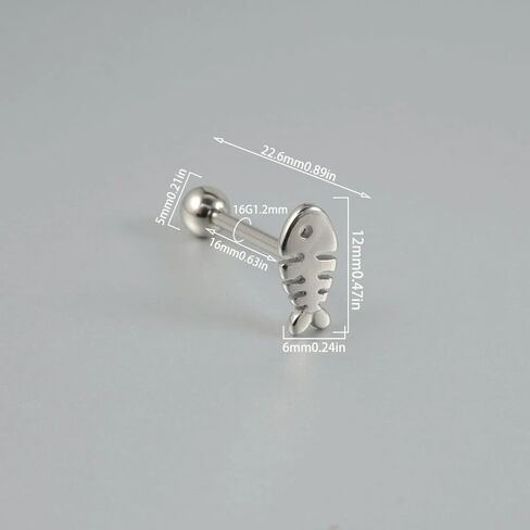 14G Stainless Steel Fishbone Tongue Rings for Women Cute Silver Little Fish Tongue Barbell Studs Tongue Cartilage Piercing Jewelry in Kuwait