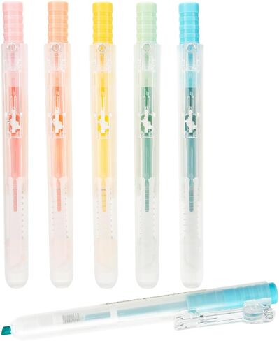 M&G Retractable Highlighters, 5 Pack Pastel Chisel Tip Highlighter Pens, No-Bleed Quick-Dry Marker Set in Assorted Colors, Cute Aesthetic Study Supplies & Accessories for Journaling, Bible, School in Saudi Arabia