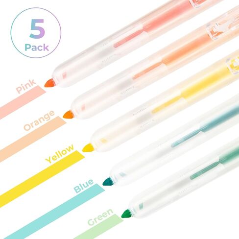M&G Retractable Highlighters, 5 Pack Pastel Chisel Tip Highlighter Pens, No-Bleed Quick-Dry Marker Set in Assorted Colors, Cute Aesthetic Study Supplies & Accessories for Journaling, Bible, School in Saudi Arabia