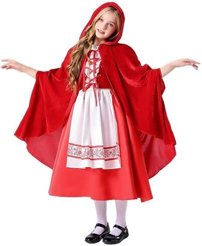 Princess Little Red Riding Hood Costume for Girls Halloween Dress Up Birthday Party Outfits with Cape for 5T-12 in Saudi Arabia