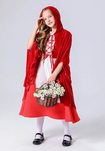 Princess Little Red Riding Hood Costume for Girls Halloween Dress Up Birthday Party Outfits with Cape for 5T-12 in Saudi Arabia