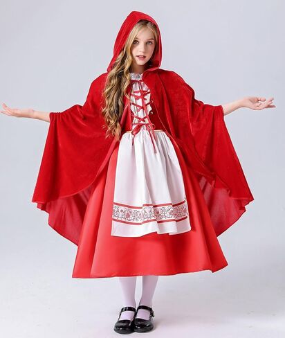 Princess Little Red Riding Hood Costume for Girls Halloween Dress Up Birthday Party Outfits with Cape for 5T-12 in Saudi Arabia