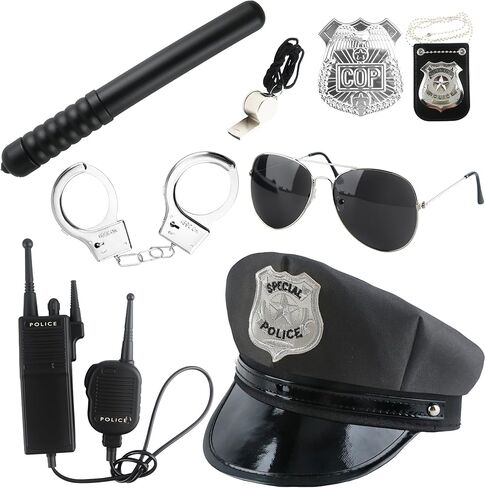 8 قطع من إكسسوارات زي الشرطة، قبعة ضابط الشرطة، مجموعة زي شرطي لحفلات الهالوين وحفلات يوم العمل in Kuwait