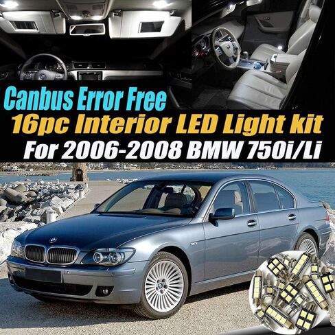 16Pc Canbus Error Free Super White 6000K Car Interior LED Light Kit Compatible with 2006-2008 BMW 750i/750Li Equipped w/Advanced Computer system in Kuwait