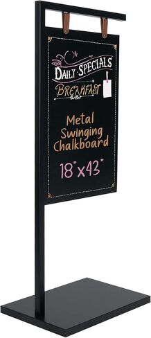 Ilyapa Metal Double Sided Swinging Chalkboard Sign - 18x43 in, Black Magnetic Sidewalk Sign - A Frame Chalkboard Alternative Menu Board for Restaurant in Saudi Arabia